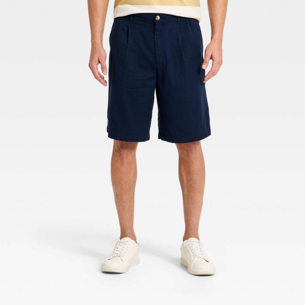 Men's 10" Long Line Pleated Shorts - Goodfellow & Co Navy Blue L